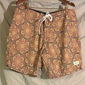 Rhythm Men's Floral Pattern Board Shorts - Brown and Yellow